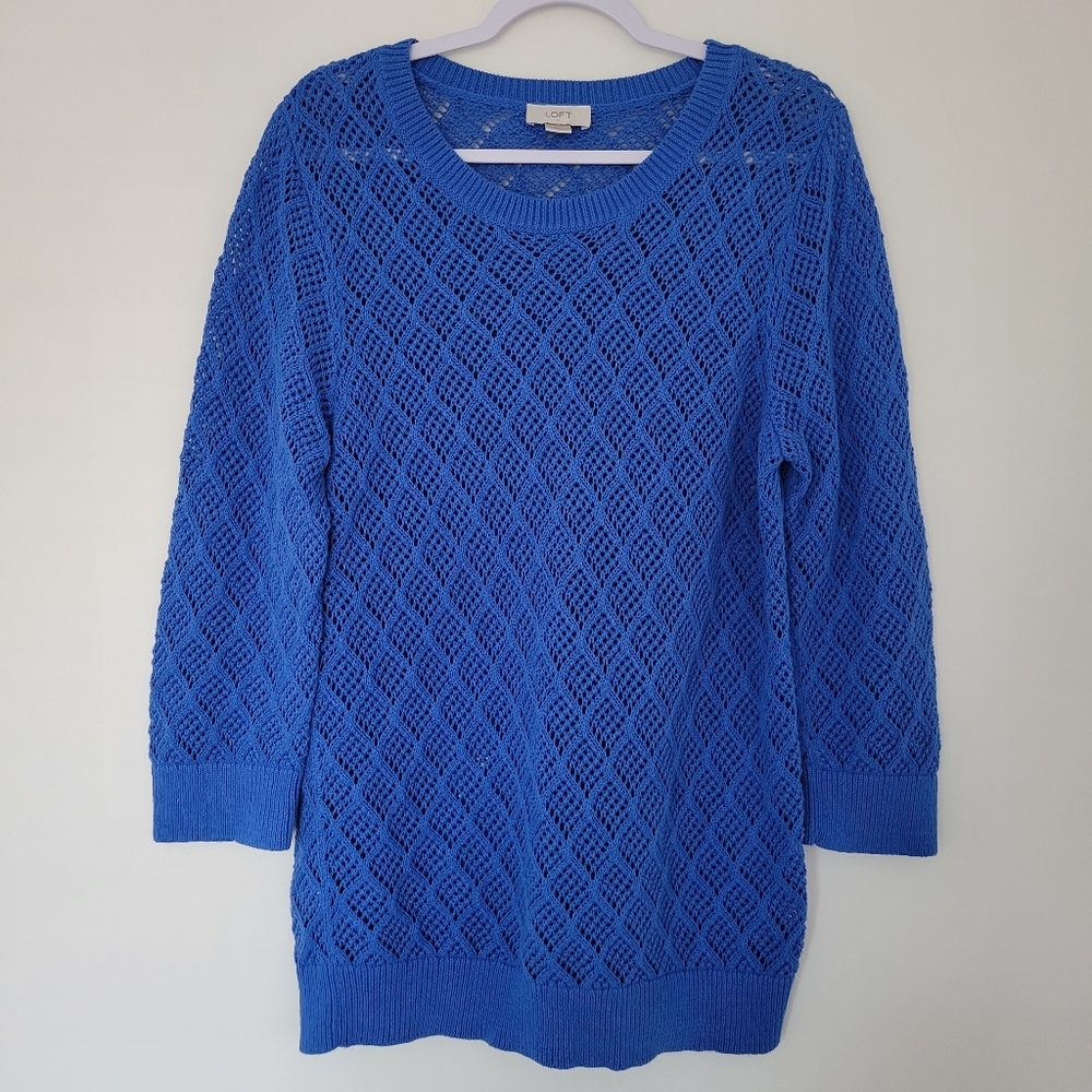 LOFT Summer Vacation Pool Beach Blue Crochet Open Knit XL